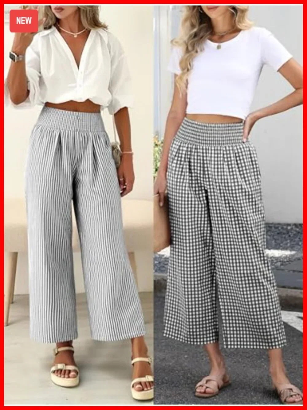 Wide Leg Palazzo PJ Bottoms | Smocked High Waist Cropped Pajama Lounge Pants